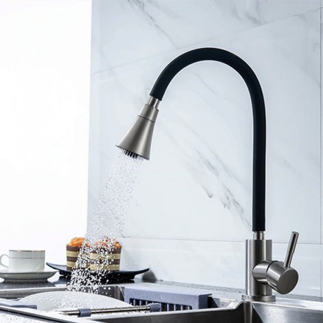 Adjustable and deformable silicone kitchen tap, rotatable 360º
