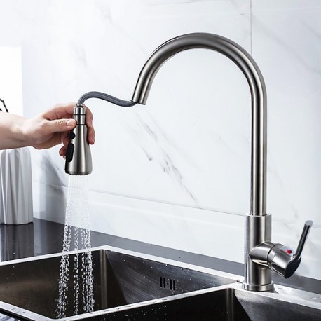 Kitchen faucet, removable and extendable, rotatable 360º curved lines