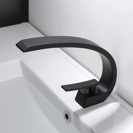 Modern nordic type washbasin tap with single-lever curved lines