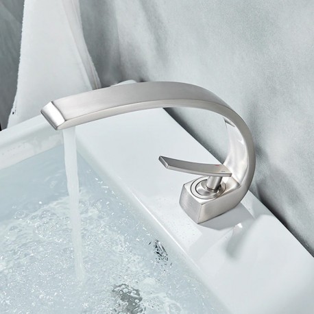 Modern nordic type washbasin tap with single-lever curved lines