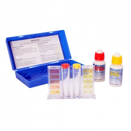 Test kit for the measurement of chlorine and pH in swimming pool water