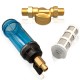 Brass water filter with self-cleaning stainless steel mesh