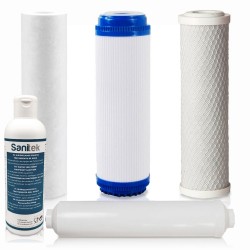 Pack 4 Water Filters and SANITEK sanitizer for Universal Reverse Osmosis 5 stages.
