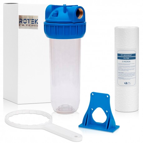 10" Water Filter Cartridge with 1" Connection – Complete Kit with Support, Key, and 5 Micron Cartridge