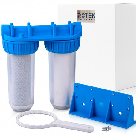10" Double Whole House Water Filter System - Sediment & CTO Carbon Block (1" Brass Inlet)