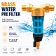 Brass water filter with self-cleaning stainless steel mesh