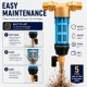 Brass water filter with self-cleaning stainless steel mesh
