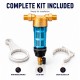 Brass water filter with self-cleaning stainless steel mesh