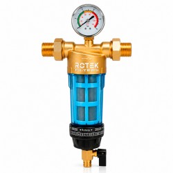 Self-Cleaning Brass Water Pre Filter with Pressure Gauge & Stainless Steel Mesh 40 Micron 1” and 3/4”