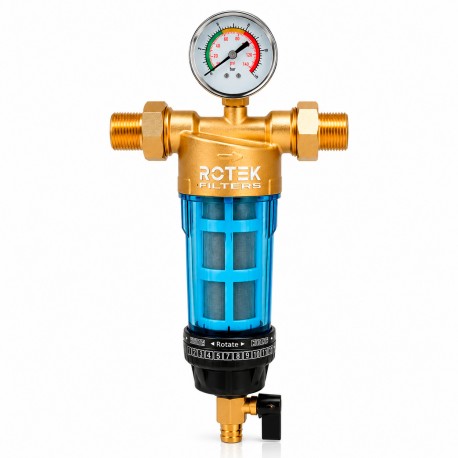 Brass water filter with self-cleaning stainless steel mesh - 1