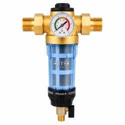 High Flow Water Pre Filter with Front Pressure Gauge, 40 Micron Stainless Steel Mesh & Centrifugal Self Cleaning Valve