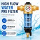 Water pre filter with high flow pressure gauge and centrifugal wash valve