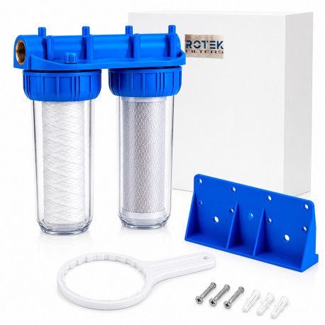 Double water filter with 1 "connection, sediment cartridge and CTO activated carbon