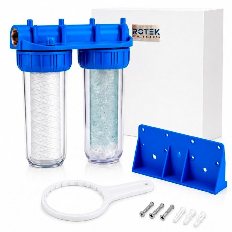 Double water filter with 1 "connection, sediment cartridge and CTO activated carbon
