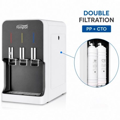 Tabletop water dispenser with filtered, cold, natural or hot water FONPUR