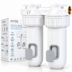 ROTEK 10” Dual Water Filter – 50 Micron Sediment + CTO Carbon | 1”